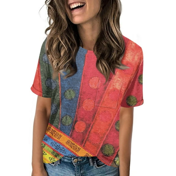 NAMTYQX Summer Tops for Women 2025 Loose Fitting Simple Womens Tshirts Soft Basic Tees for Women Watermelon Red Size L