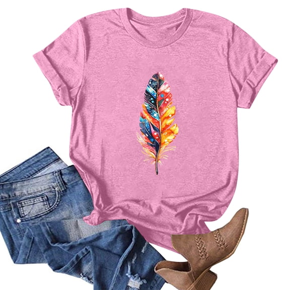 NAMTYQX Summer Tops for Women 2025 Oversized Cool Hawaiian Gemustert Print Short Sleeve Lightweight Loose Crew Neck Womens Hawaiian Shirt Pink Size S