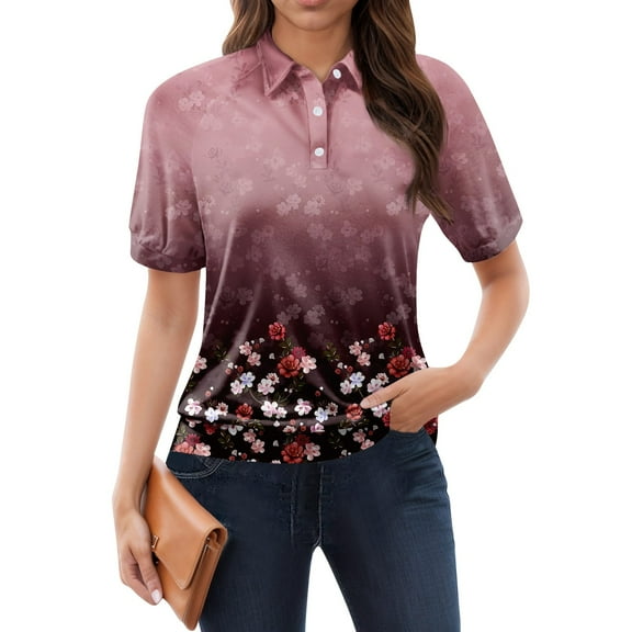 NAMTYQX Summer Tops for Women 2025 Short Sleeve Lounge Soft Lapel Casual Womens Polo Shirts Wine Size XL