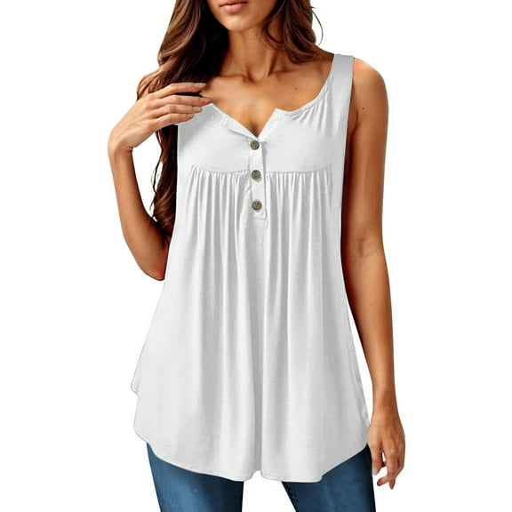 NAMTYQX Summer Tops for Women 2025 Trendy Peplum Relaxed Fit Plus Size Sleeveless Blouses for Women Dressy Casual White Size L