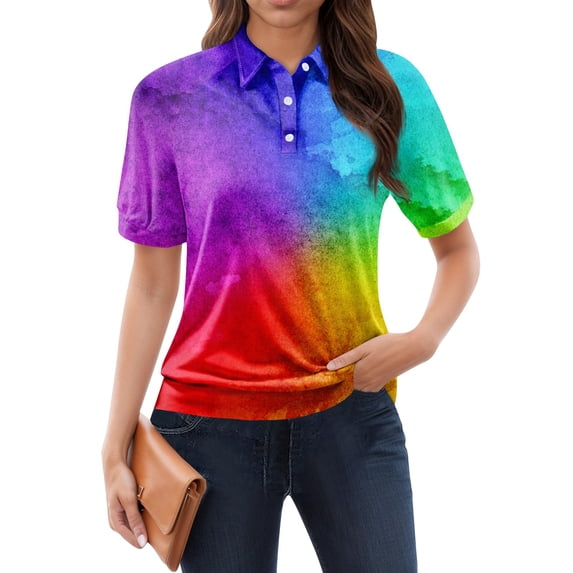 NAMTYQX Summer Tops for Women 2025 Womens Golf Polo Shirts Soft Short Sleeve Slacking Lapel V Neck Trendy Purple Size 2XL