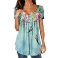 thumbnail image 1 of NAMTYQX Summer Tops for Women Plus Size Boxy Fit Patterned Stylish Frilly Short Sleeve Casual Button V-Neck Green Size 2XL, 1 of 5