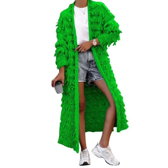 NAMTYQX Sweater Coats for Women Fringe Warm Open Front Cardigan Sweaters for Women Trendy Cable Knit Long Sleeve Cute Solid Color Green Size M