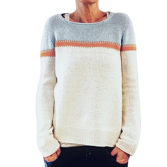 NAMTYQX Sweaters for Women Casual Long Sleeve Warm Women's Pullover Sweaters Crewneck Print Loose Sky Blue Size M