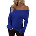 thumbnail image 1 of NAMTYQX Sweaters for Women Off Shoulder Womens Pullover Sweaters Jersey Slim Fit Warm Casual Long Sleeve Solid Blue Size 3XL, 1 of 5