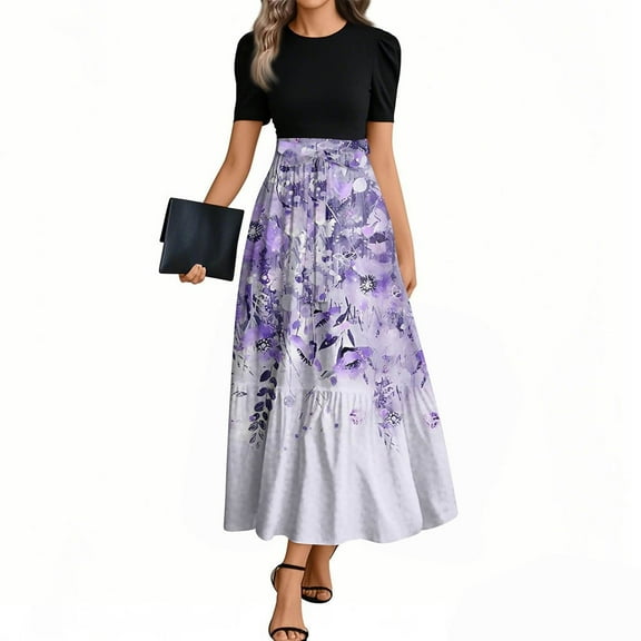 NAMTYQX T Shirt Dresses for Women 2025 Boho Flower Chiffon Womens Maxi Dress Maxi Dresses for Women 2025 Light Purple Size S