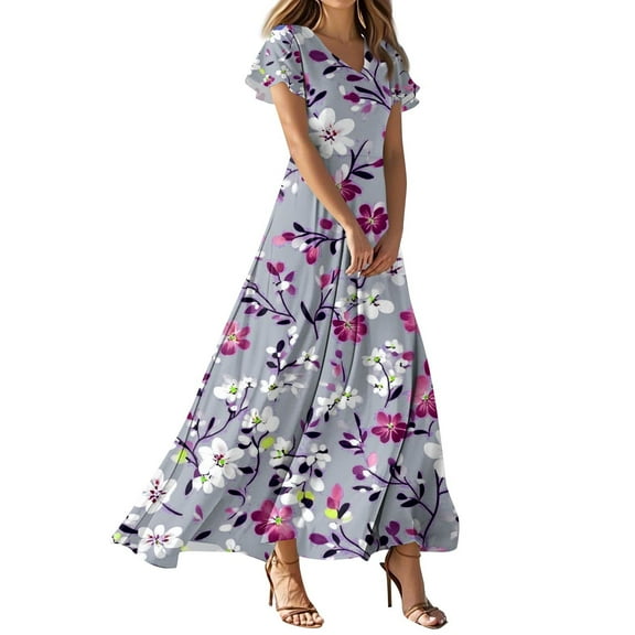 NAMTYQX T Shirt Dresses for Women 2025 Womens Maxi Dress Boho Floral Plus Size Dresses for Curvy Women Dark Purple Size 2XL
