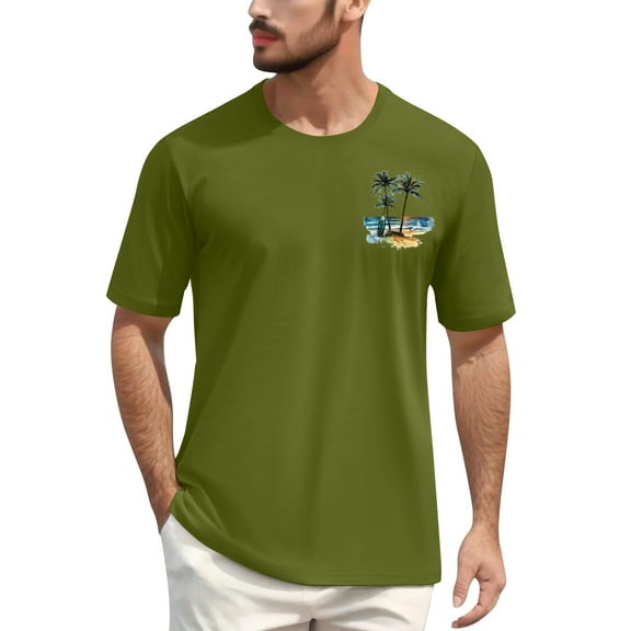 NAMTYQX T Shirts for Man Casual Plus Size Short Sleeve Hawaiian Lightweight Patterns Loose Cool Breathable Crew Neck Mens Shirts Summer Army Green Size M