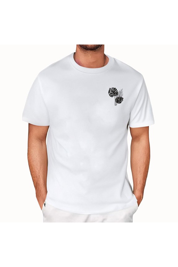 T Shirts for Man Relaxed Fit Oversized Short Sleeve Patterned Airoft Crew Neck Casual Soft Hawaiian Lightweight Mens Summer Shirts White Size XL