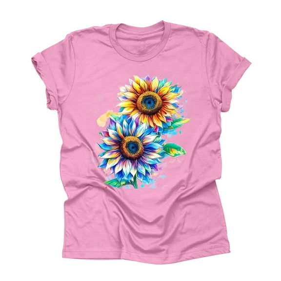 NAMTYQX T Shirts for Women Stretchy Short Sleeve Fullprint Casual Round Neck Cool Plus Size Loose Fitting Graphic Cute Summer Tops for Women Pink Size 2XL