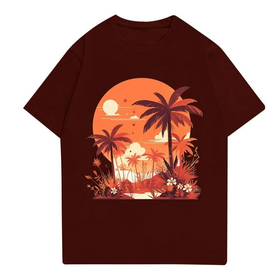 NAMTYQX T Shirts for Man Casual Short Sleeved Light Baggy Patterned Cool Crewneck Breathable Hawaiian Plus Size Mens Graphic Tees Wine Size XL