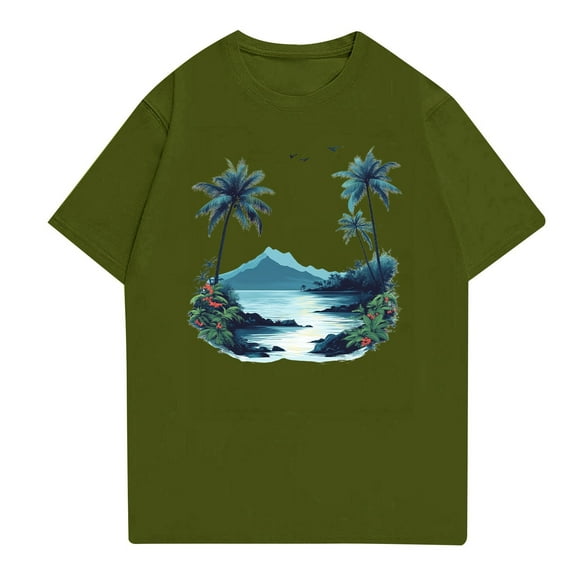 NAMTYQX T Shirts for Man Cool Plus Size Casual Patterned Short Sleeved Loose Breathable Boho Light Crewneck Summer Tops Green Size 3XL