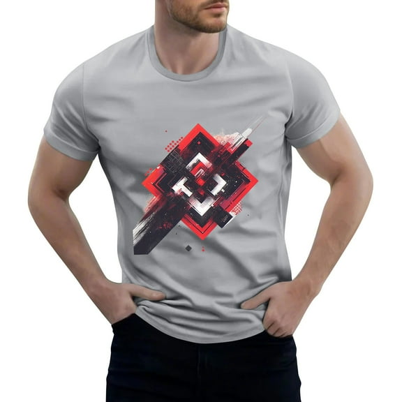 NAMTYQX T Shirts for Man Graphic Short Sleeved Flex Light Soft Casual Baggy Boho Crewneck Plus Size Mens Graphic Tees Gray Size 2XL