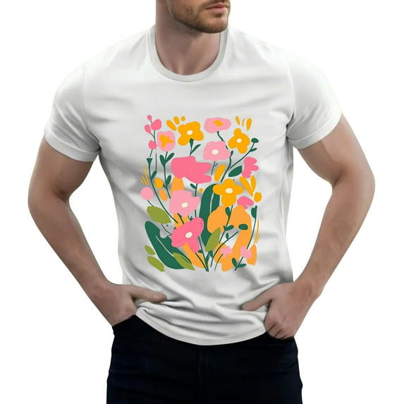 NAMTYQX T Shirts for Man Relaxed Fit Lightweight Short Sleeve Cool Comfort Slacking Crewneck Patterns Plus Size Casual Mens T Shirts White Size L
