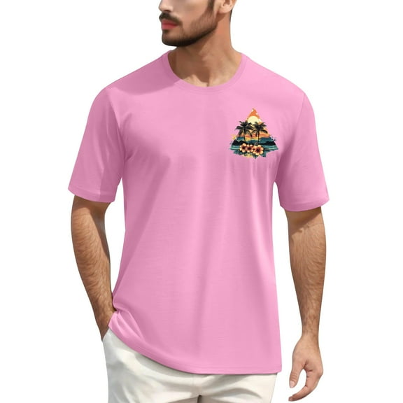 NAMTYQX T Shirts for Man Short Sleeve Plus Size Casual Breathable Lounge Cool Crewneck Loose Fit Patterned Lightweight Shirts for Men Pink Size XL