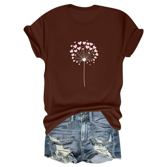 NAMTYQX T Shirts for Women Breathable Gemusterte Crewneck Plus Size Short Sleeve Hawaiian Lightweight Graphic Loose Tops for Women 2025 Brown Size S
