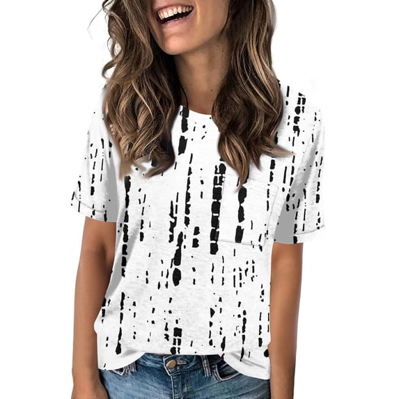 NAMTYQX T-Shirts for Women Casual Crew-Neck Patterned Lightweight Womens Blouses Dressy Casual White Size XL