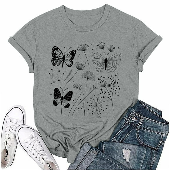 NAMTYQX T Shirts for Women Lightweight Oversized Cute Cool Grafisches Printed Crewneck Relaxed Fit Short Sleeve Womens Graphic Tees Gray Size M