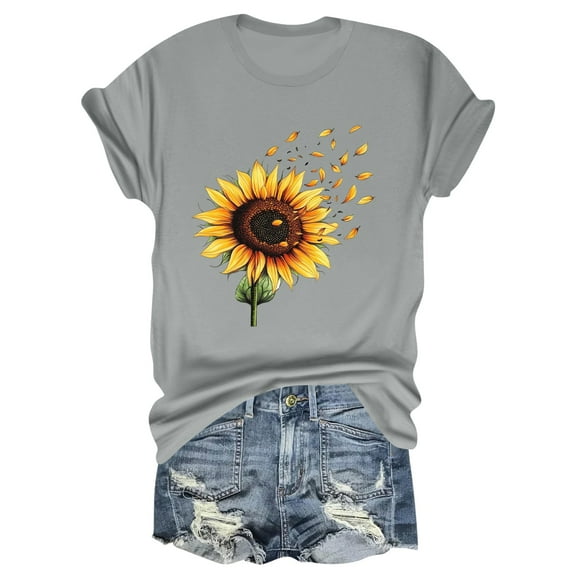 NAMTYQX T Shirts for Women Plus Size Print Loose Fit Bedruckt O-Neck Cool Short Sleeve Cute Light Womens Graphic Tees Light Gray Size XL