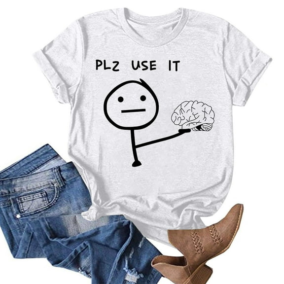 NAMTYQX T Shirts for Women Stretchy Mit Muster Short Sleeve Loose Fit Graphic Cute Plus Size Breathable Round Neck Graphic Tees White Size M
