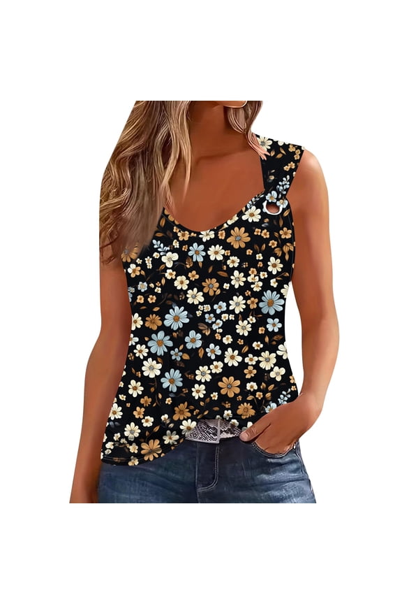 Tank Tops for Women 2025 Trendy Tanks Graphic V Neck Perforated Shoulder Straps Stretch Casual Slim Dark Blue Size L