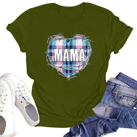 NAMTYQX Tops for Women Trendy Mit Print Stretch Baggy Soft Scoop Neck Printed Hawaiian Oversized Short Sleeve Womens Shirts Dressy Casual Army Green Size M