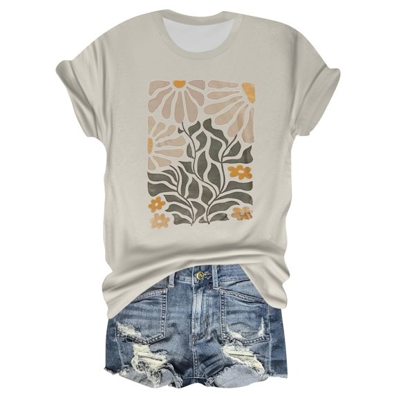 NAMTYQX Tops for Women Trendy Summer Boyfriend Trendy Short Sleeve Oversized Crewneck Print Muster Breathable Light Tshirts Shirts for Women White Size XL