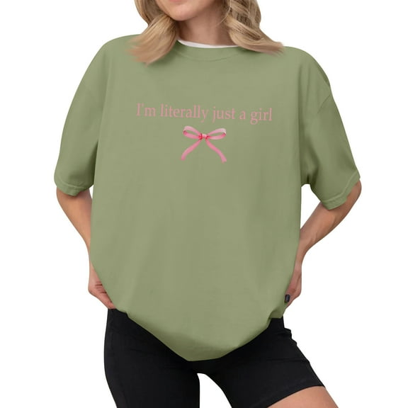 NAMTYQX Tops for Women Trendy Summer Loose Fitting Short Sleeve Patterned Crew Neck Soft Hip Print Stretchy Plus Size Womens T Shirts Light Green Size L