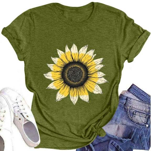 NAMTYQX Tops for Women Trendy Summer Round Neck Graphic Short Sleeve Loose Plus Size Lightweight Airoft Bedrucken Lounge Tops for Women Trendy Army Green Size L