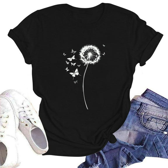 NAMTYQX Tops for Women 2025 Cool Short Sleeve Crew Neck Lightweight Printed Plus Size Basic Slack mit Print Summer Tops for Women 2025 Black Size M