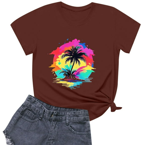 NAMTYQX Tops for Women 2025 Short Sleeve Plus Size Cute Grafisches Airoft Stretch Patterns Crew Neck Relaxed Fit Womens T Shirts Wine Size L