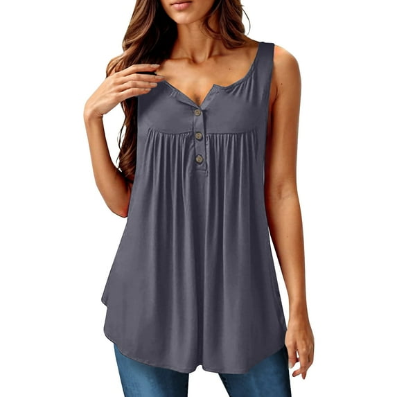 NAMTYQX Tops for Women 2025 Sleeveless Graphic Trendy Plus Size Relaxed Fit Casual Frill Blouses for Women Dressy Casual Gray Size 2XL