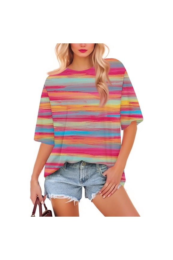 Tops for Women 2025 Trendy Graphic Scoop Neck Short Sleeve Stretchy Plus Size Cute Boxy Fit Casual Dark Purple Size 2XL