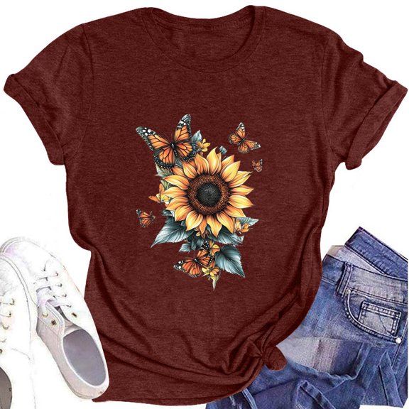 NAMTYQX Tops for Women Trendy Baggy Soft Plus Size Muster Crewneck Patterns Lightweight Trendy Short Sleeve Fall Shirts for Women 2025 Wine Size L