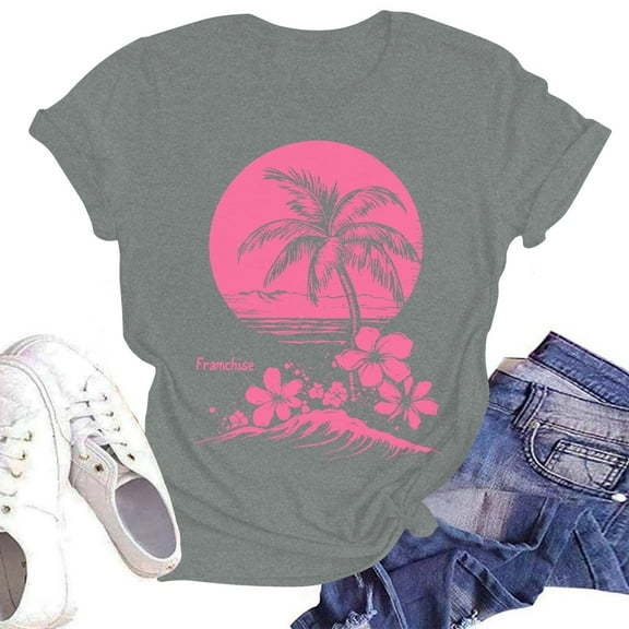 NAMTYQX Tops for Women Trendy Crewneck Plus Size Cute Short Sleeve Slack Stretch Print Print Cool Womens T Shirts Loose Fit Light Gray Size 2XL