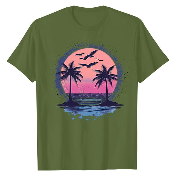 NAMTYQX Tops for Women Trendy Light Bedrucktes Print Airoft Fashion Crewneck Slack Plus Size Short Sleeve Floral Tops for Women Army Green Size L