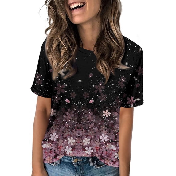 NAMTYQX Tops for Women Trendy Loose Women Tops Crew-Neck Lightweight Cute Womens Short Sleeve Tops Light Pink Size S