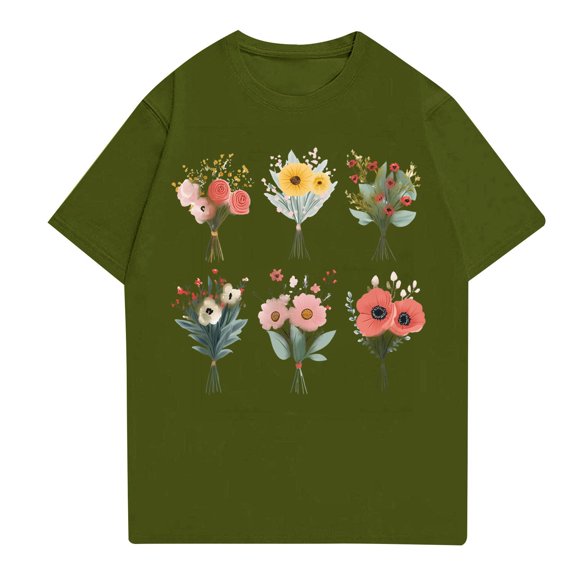 NAMTYQX Tops for Women Trendy Plus Size Crewneck Short Sleeve Graphic Gemustertes Light Boyfriend Trendy Airoft Women's T-Shirts Army Green Size S