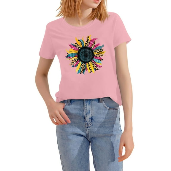 NAMTYQX Tops for Women Trendy Print Scoop Neck Graphic Plus Size Stretchy Baggys Lounge Cool Short Sleeve Women's Summer Tops Pink Size 2XL