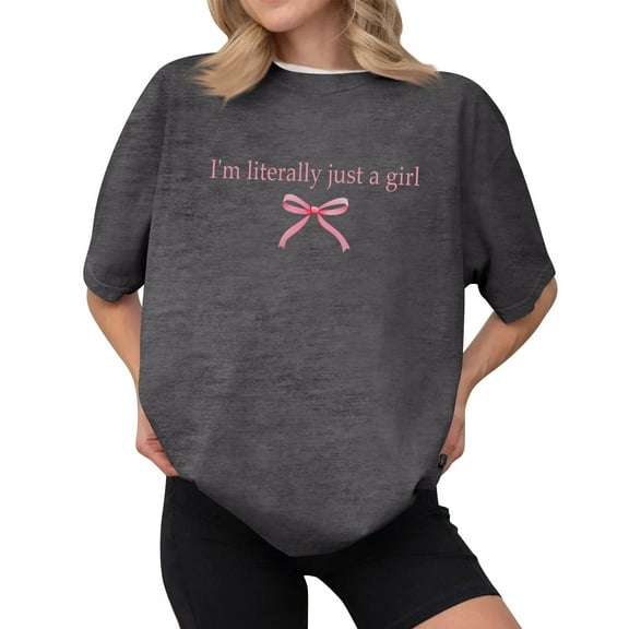 NAMTYQX Tops for Women Trendy Short Sleeve Simple Round Neck Gemustertes Print Lightweight Boxy Fit Oversized Soft Shirts for Women Dark Gray Size XL