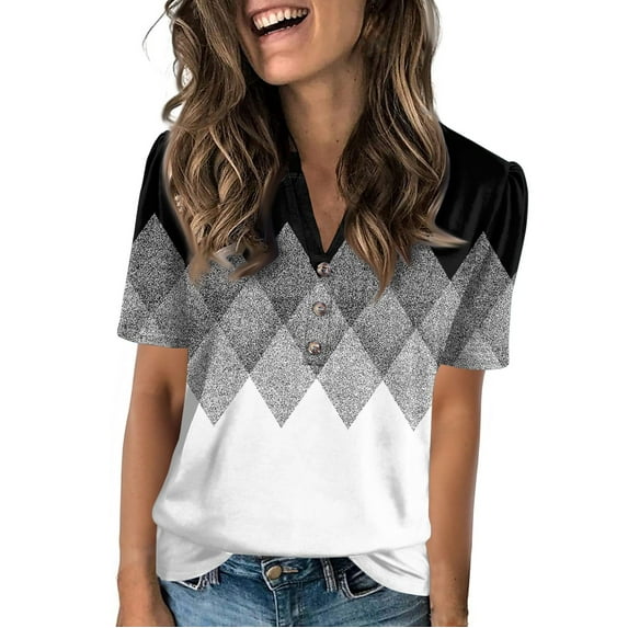 NAMTYQX Tops for Women Trendy Summer Short Sleeve Womens Fall Tops Loose Basic Summer Shirts for Women Multicolor Size XL