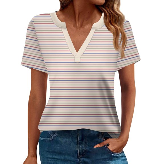 NAMTYQX Trendy Tops for Women 2025 Fashion Plus Size Loose Fit Short Sleeve Soft Lounge Comfort V Neck Pink Size XL