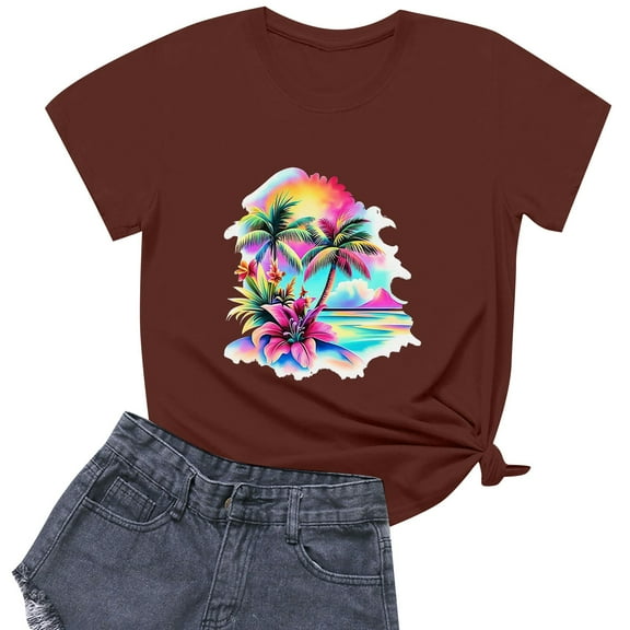 NAMTYQX Trendy Tops for Women 2025 Lightweight Loose Trendy Short Sleeve Gemustert Cool Crewneck Print Plus Size Graphic Tees for Women Wine Size XL