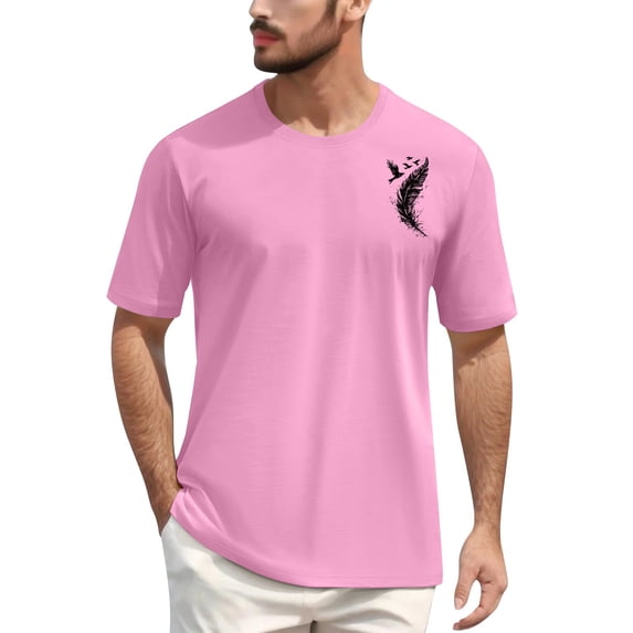 NAMTYQX True Classic Tees Men Slacking Stretchy Airoft Casual Lightweight Oversized Pattern Short Sleeve Crewneck Baggy Mens Shirts Summer Pink Size 5XL
