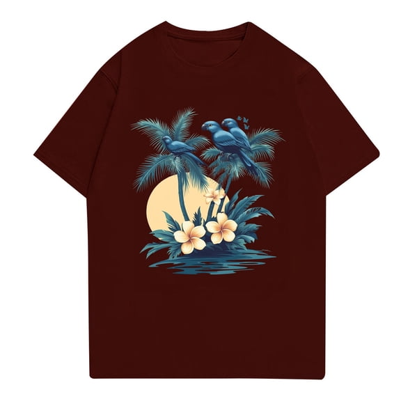 NAMTYQX Tshirts Shirts for Men Cozy Crew Neck Patterned Lightweight Plus Size Elastic Casual Short Sleeved Loose Hawaiian Mens Graphic Tees Wine Size M