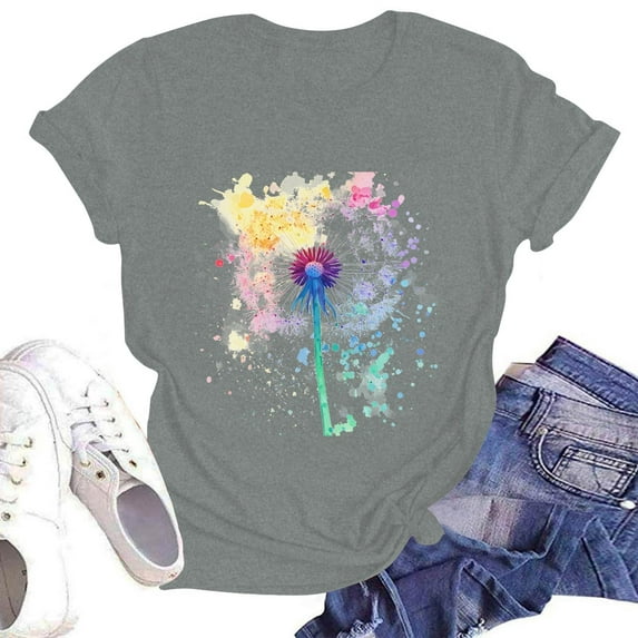 NAMTYQX Tshirts Shirts for Women Scoop Neck Stretch Oversized Cool Loose Fit Short Sleeve Patterned Stylish Print Womens Oversized Tee Shirts Gray Size 2XL