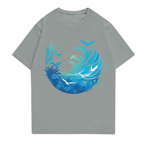 NAMTYQX Tshirts Shirts for Men Baggy Casual Cool Plus Size Short Sleeve Boho Round Neck Patterns Lightweight Cozy Hawaiian Shirt for Men Gray Size XL