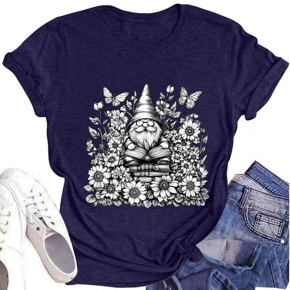 NAMTYQX Tshirts Shirts for Women Airoft Scoop Neck Hip Plus Size Print Stretch Graphic Loose Fitting Short Sleeve Womens Graphic T Shirts Navy Size L