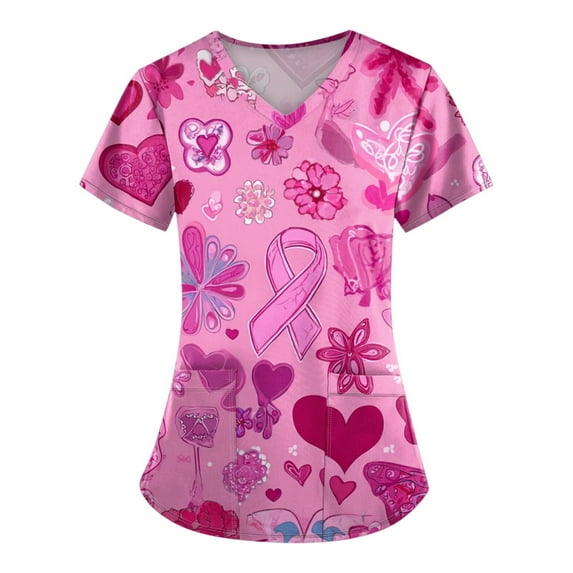 NAMTYQX Tshirts Shirts for Women Baggy Vneck Breast Cancer Shirts for Women Pink Size 4XL