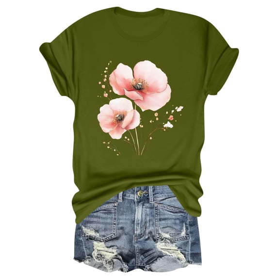 NAMTYQX Tshirts Shirts for Women Graphic Crewneck Short Sleeve Cute mit Print Loose Fit Cool Print Plus Size Light Summer Tops Green Size L